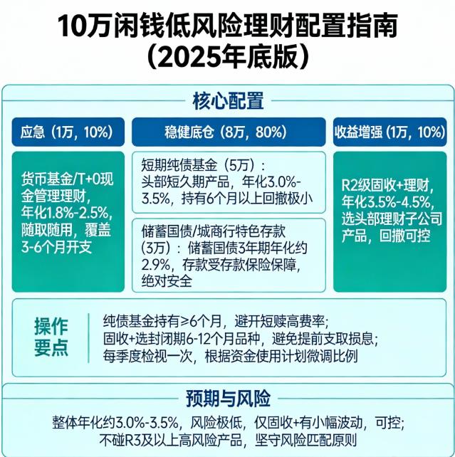 10万块做闲钱理财，求低风险方案。
