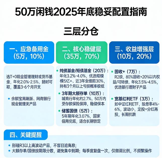 50万闲钱，2025年底怎么配置最稳妥？