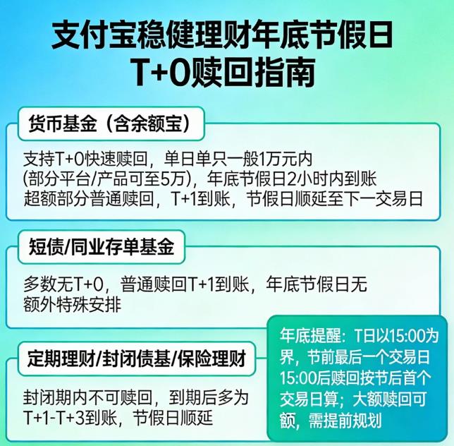 支付宝稳健理财年底赎回T+0吗？