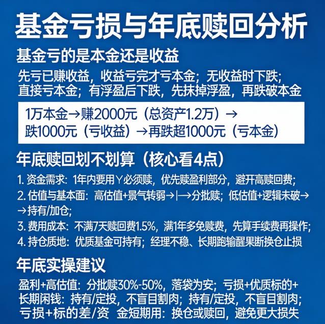 基金亏了的是本金还是收益？年底赎回划算吗？