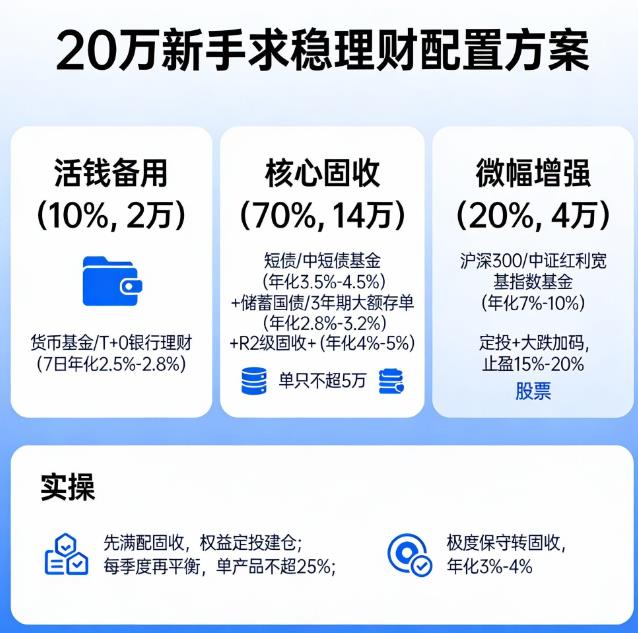 20万闲钱理财，新手求稳买什么？
