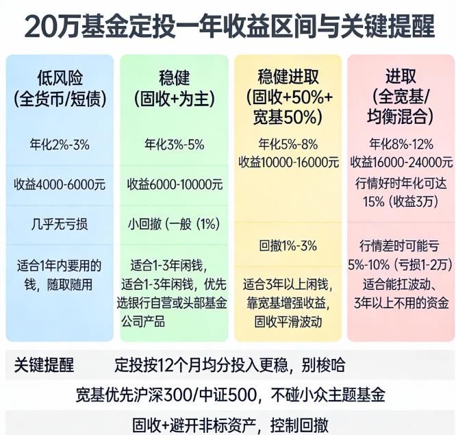 20万做基金定投,一年能赚多少?