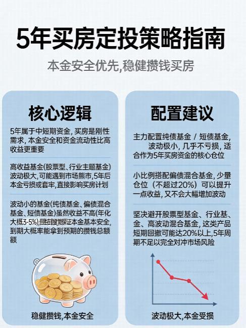 定投攒钱目标5年买房，小白该选波动小的还是收益高的基金？​