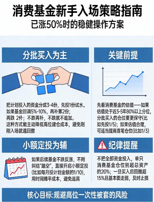 消费基金涨了50%,新手现在入场适合分批买还是定投?