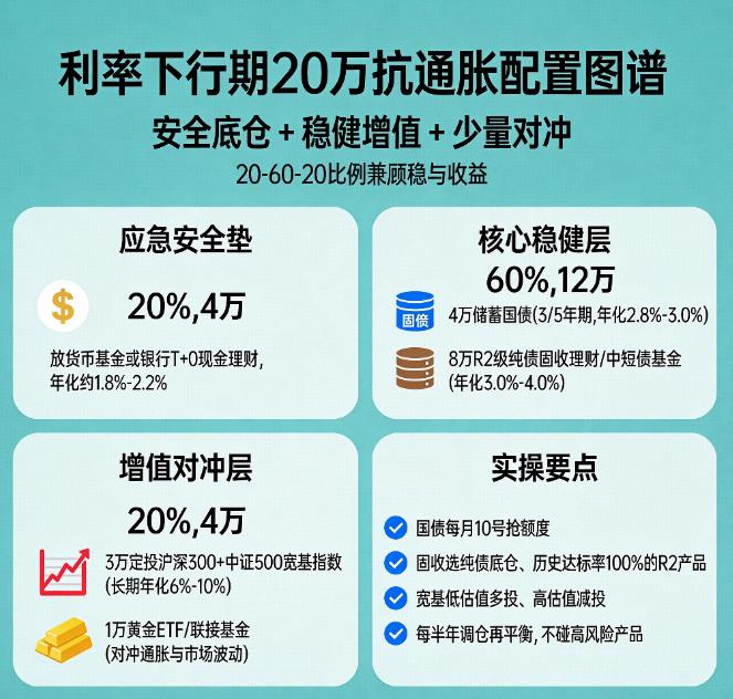 2026年利率下行，20万闲钱怎么配置能抗通胀？​