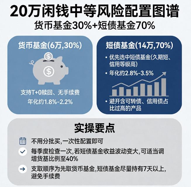 20万闲钱想兼顾灵活支取和收益，货币基金+短债基金怎么配？​