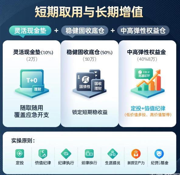 30岁上班族，20万闲钱怎么配置能兼顾短期收益和长期增值？​