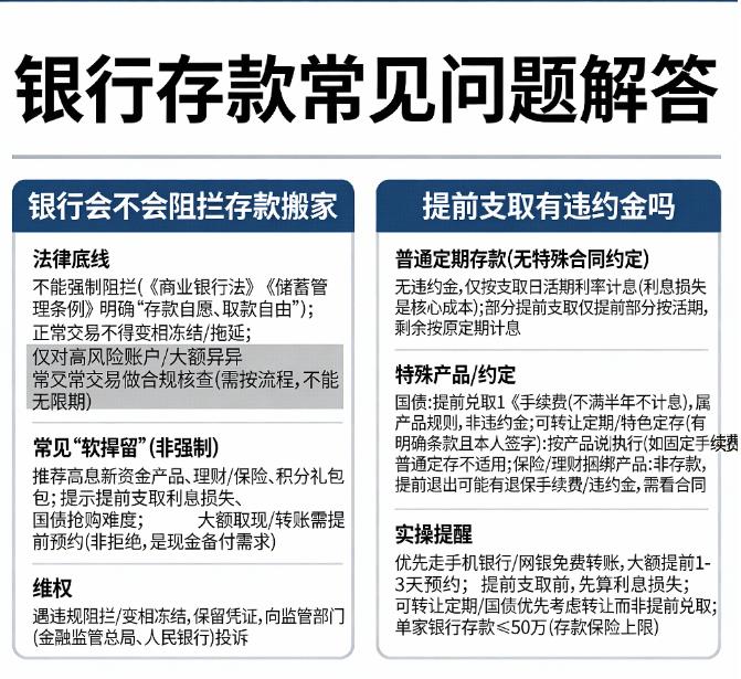 2026年存款搬家，银行会不会阻拦？提前支取有违约金吗？