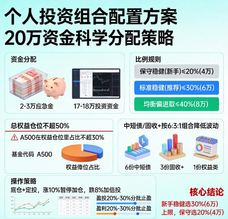 20万闲钱，配置A500基金的比例不超过多少更稳健？​