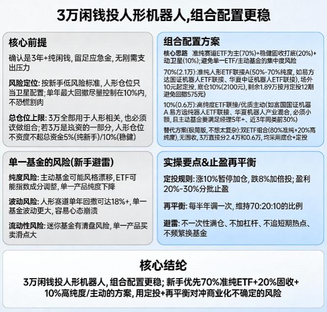 闲钱3万想投人形机器人，该选单一基金还是组合配置？