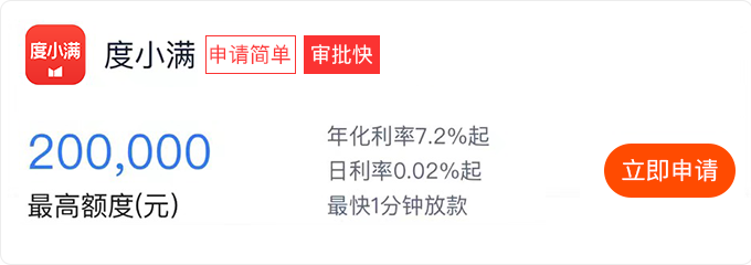 度小满金融： 百度旗下的综合金融服务平台，提供最高20万元的贷款额度，日息低至0.02%，审批流程简洁，放款速度快，满足用户紧急资金需求。